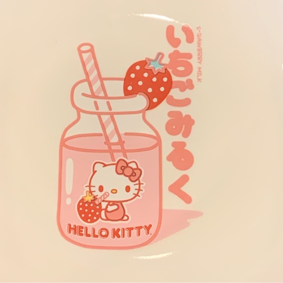 Hello Kitty Strawberry Milk 9” Ceramic Dinner Bowl with Japanese Letters - Picture 2 of 9